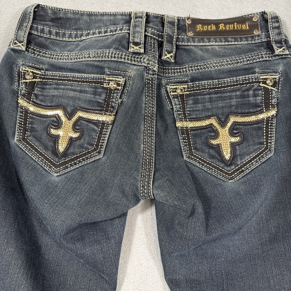 Rock Revival Jeans Womens 27 Blue Jacklyn Super Skinny Stretch GOLD Rhinestone